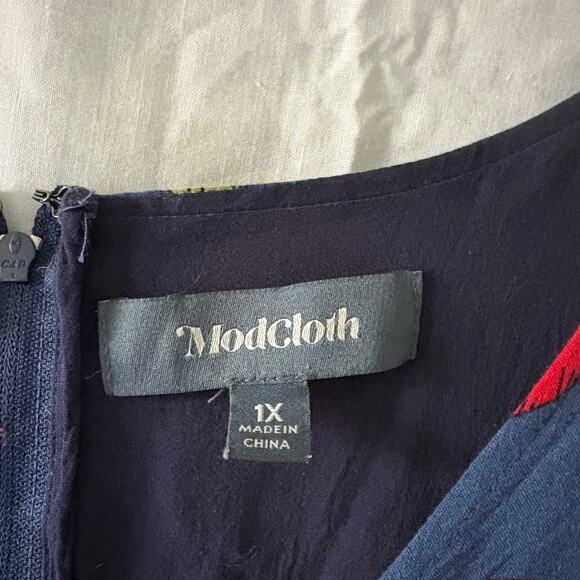 ModCloth Blue With Red Apple Print Dress Teacher Swing Rockabilly Sz 1X - Picture 8 of 8